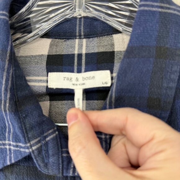 Rag & Bone Top Birdie Plaid Button Down Shirt Long Sleeve Blue Tan Gray Size LG - Picture 2 of 8